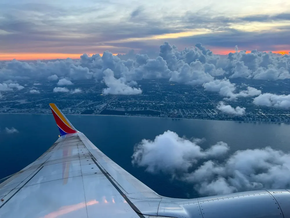 Wing of Southwest Airlines plane as seen from plane window